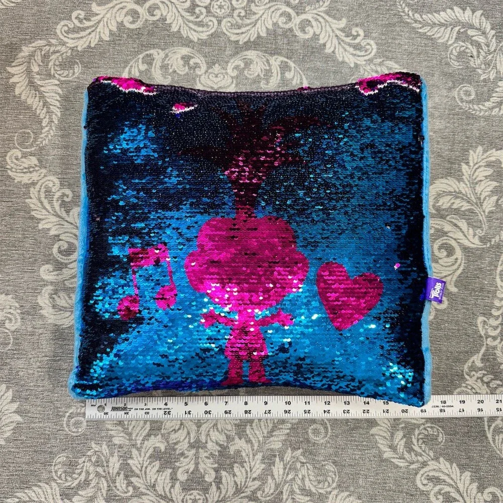 DreamWorks Trolls World Tour Throw Pillow 16x16 Reversible Sequin Poppy